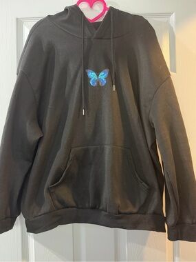 SHEIN Black Hoodie With Blue Butterfly Graphic Size 3XL